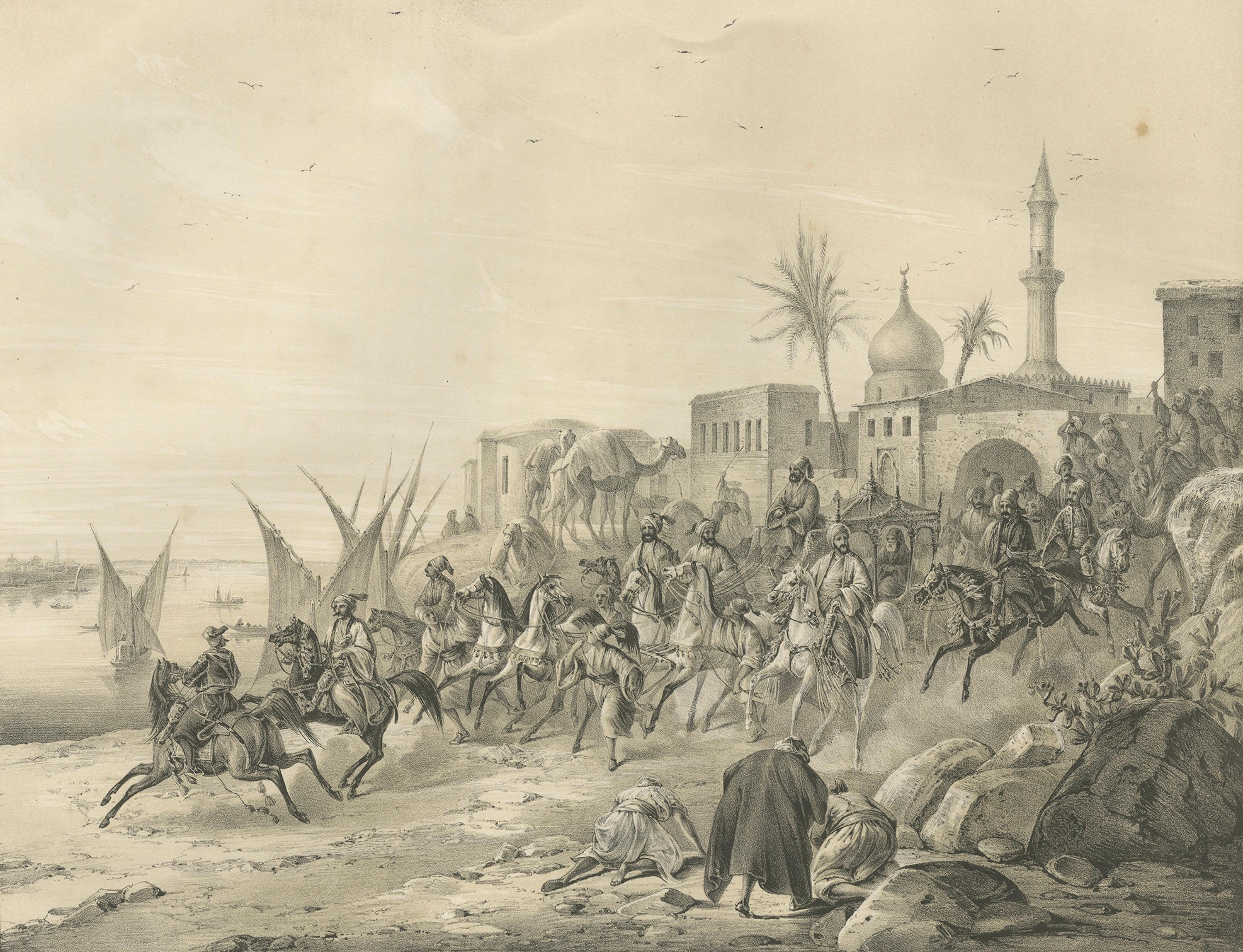 Antike orientalische Prozession von Mehmed Ali Pascha auf dem Nil, Ägypten, 1846 (19. Jahrhundert) im Angebot