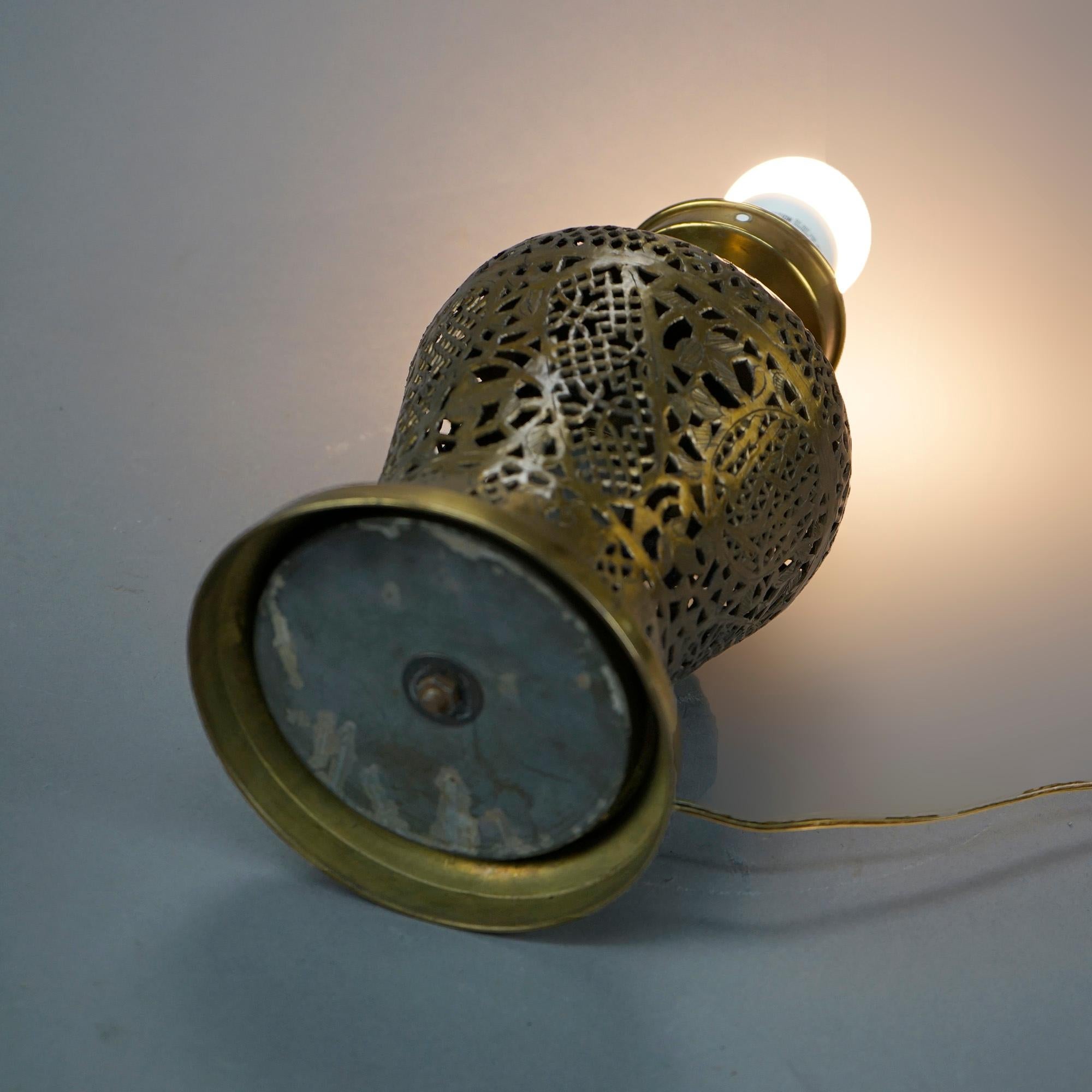 Antique Orientalist Reticulated Brass Damascus Table Lamp Circa 1920 4