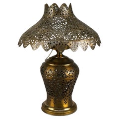 Antique Orientalist Reticulated Brass Damascus Table Lamp Circa 1920