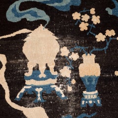 Antique Orientalist Rug with Floral Motifs in Bone and Blue Tones