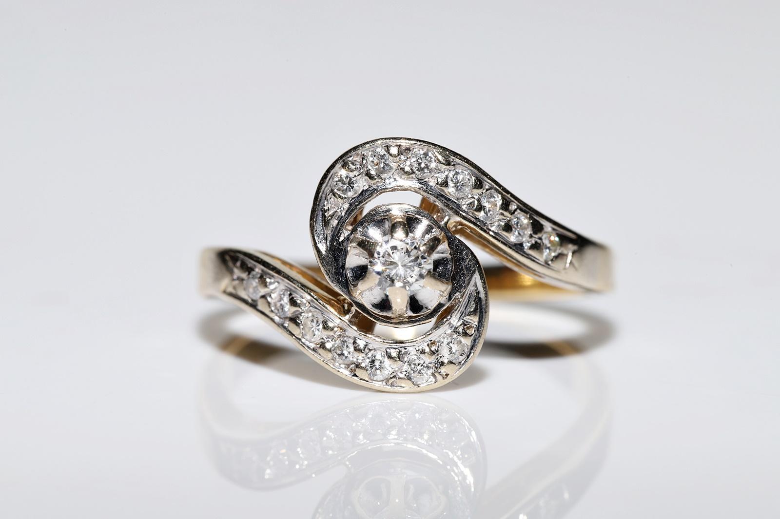 Brilliant Cut Antique Original 18k Gold  Circa 1920s Art Deco Natural Diamond Decorated Ring  For Sale