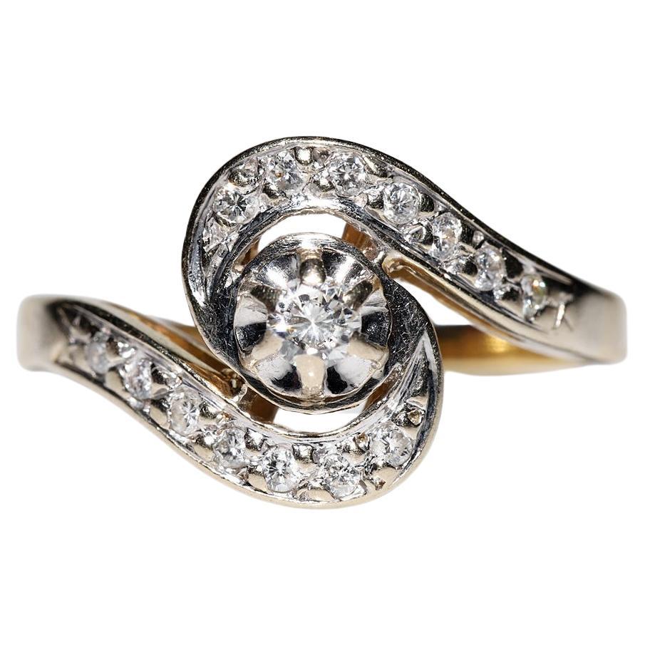 Antique Original 18k Gold  Circa 1920s Art Deco Natural Diamond Decorated Ring  For Sale