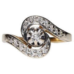 Antique Original 18k Gold  Circa 1920s Art Deco Natural Diamond Decorated Ring 