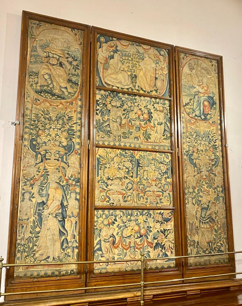 Antique original 18th century Flemish tapestry folding screen, circa 1770-1790.

    