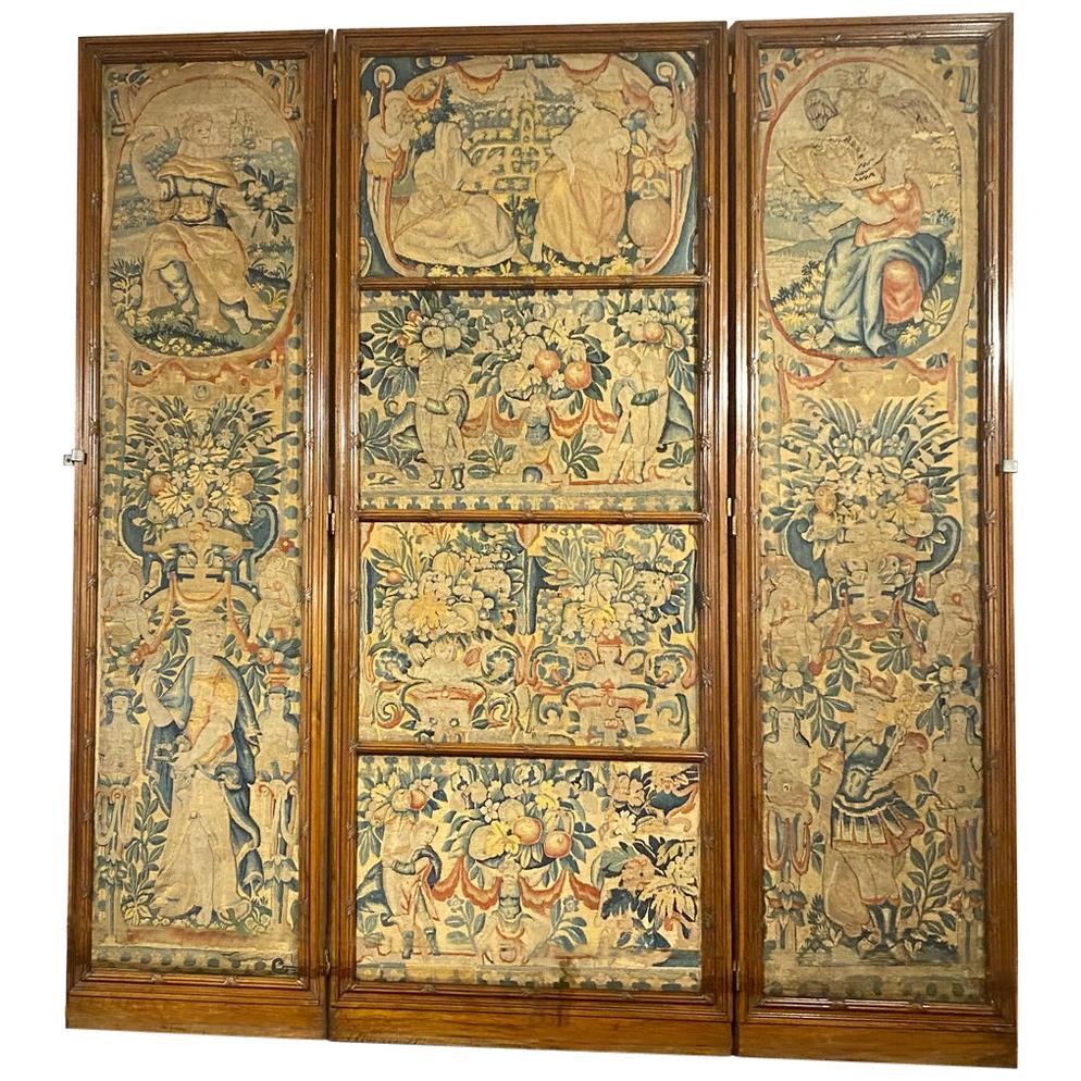 Antiguo biombo original de tapiz flamenco del siglo XVIII, circa 1770-1790