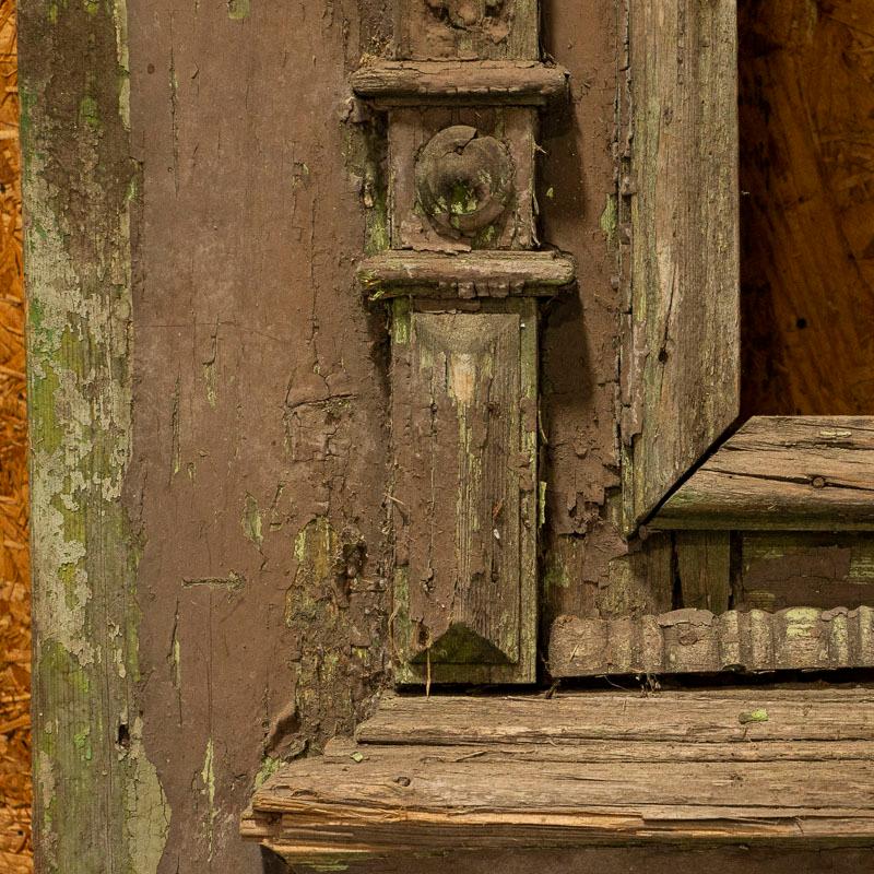 19th Century Antique Original Tall Green Painted Carved Salvaged Doors from Hungary