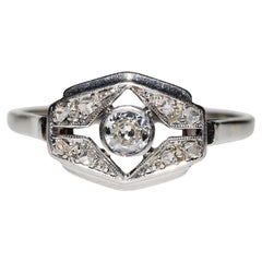 Antique Original Art Deco Circa 1920s 18k Gold Natural Diamond Decorated Ring 