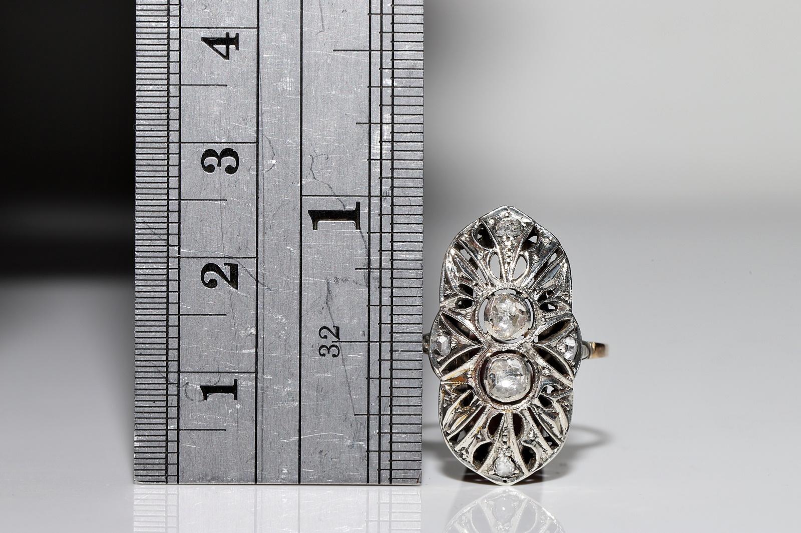 Antique Original Art Deco Circa 1920s 18k Gold Natural Rose Cut Diamond Ring For Sale 6