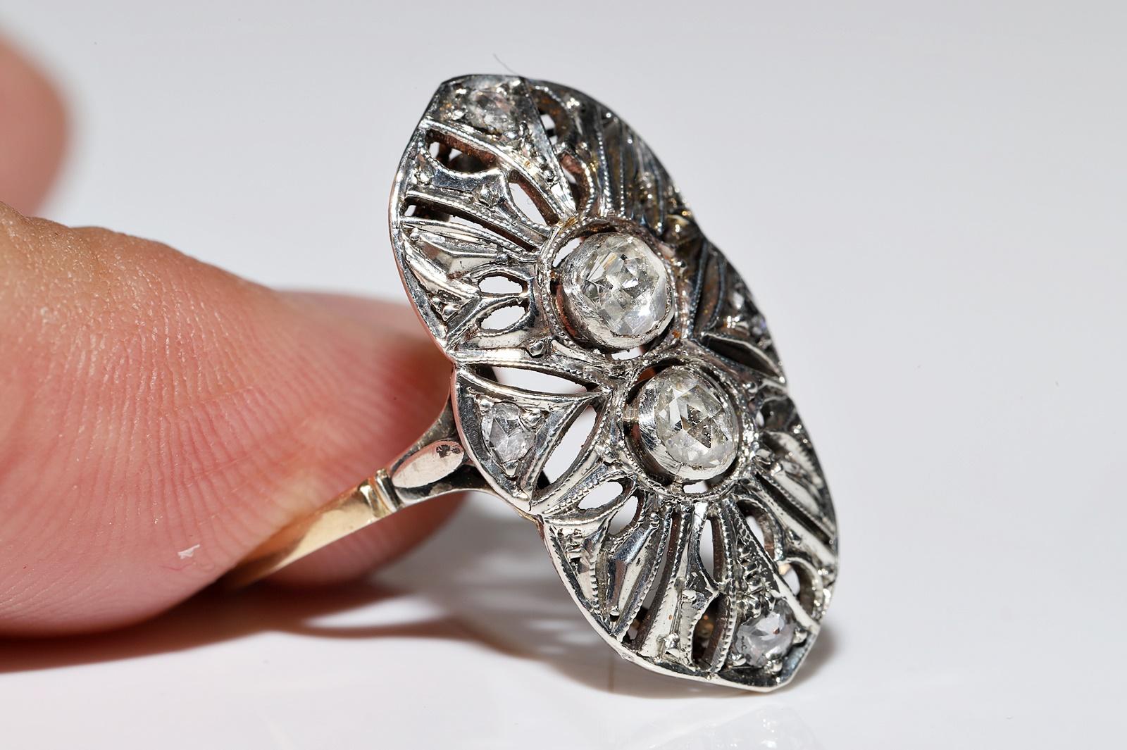 Antique Original Art Deco Circa 1920s 18k Gold Natural Rose Cut Diamond Ring For Sale 8