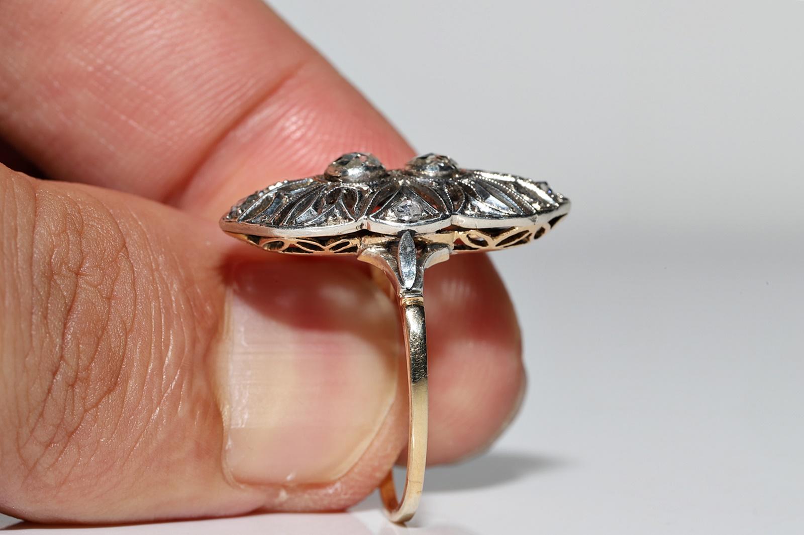 Women's Antique Original Art Deco Circa 1920s 18k Gold Natural Rose Cut Diamond Ring For Sale
