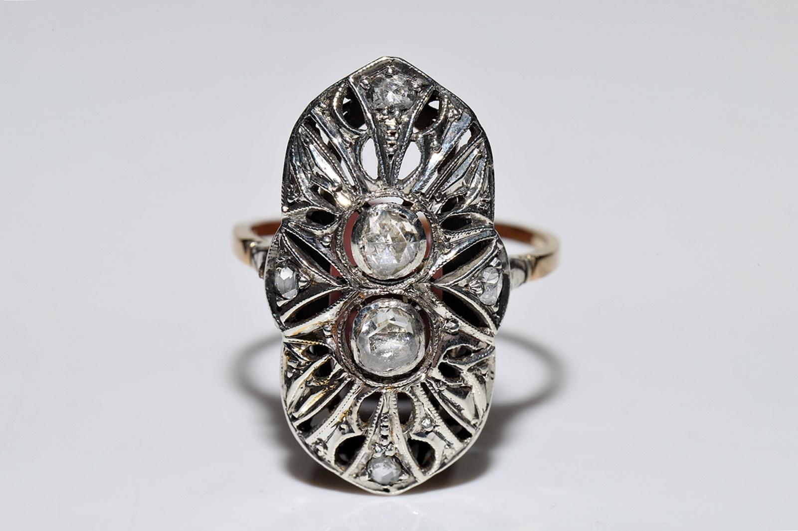Antique Original Art Deco Circa 1920s 18k Gold Natural Rose Cut Diamond Ring For Sale 1