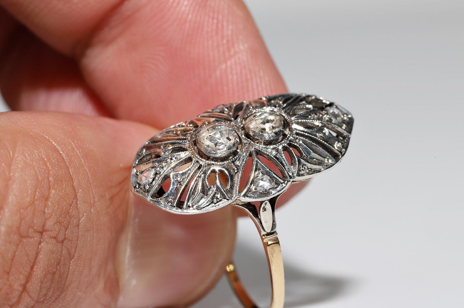 Antique Original Art Deco Circa 1920s 18k Gold Natural Rose Cut Diamond Ring For Sale 2