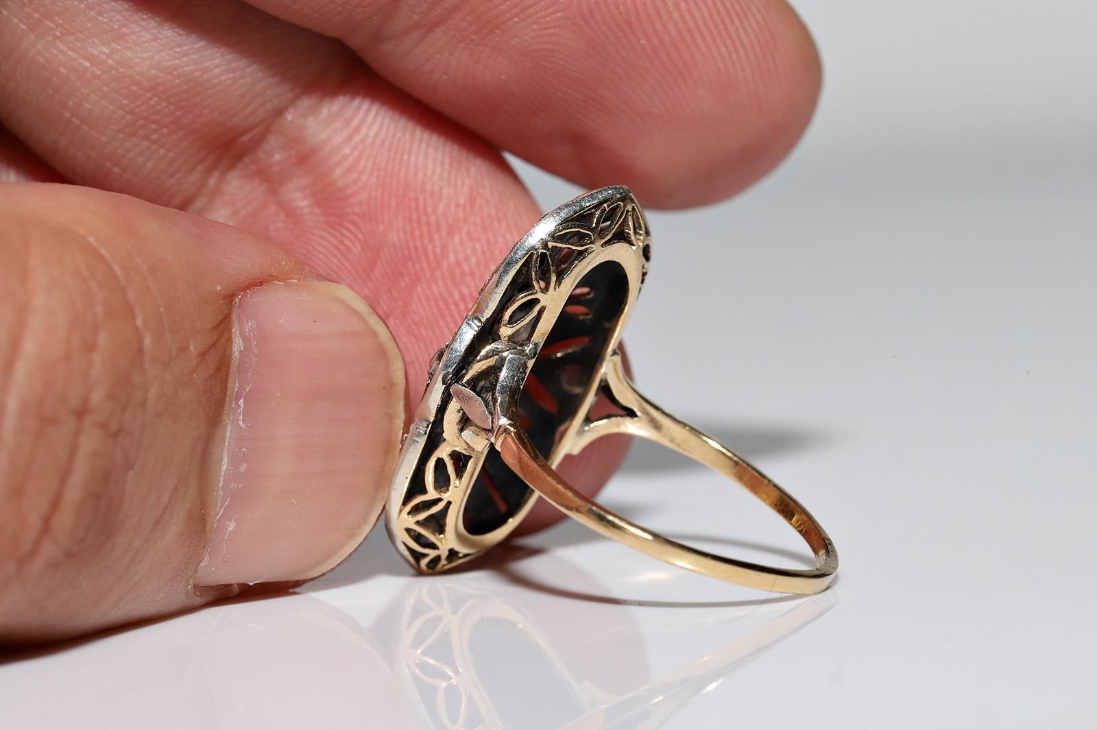 Antique Original Art Deco Circa 1920s 18k Gold Natural Rose Cut Diamond Ring For Sale 3