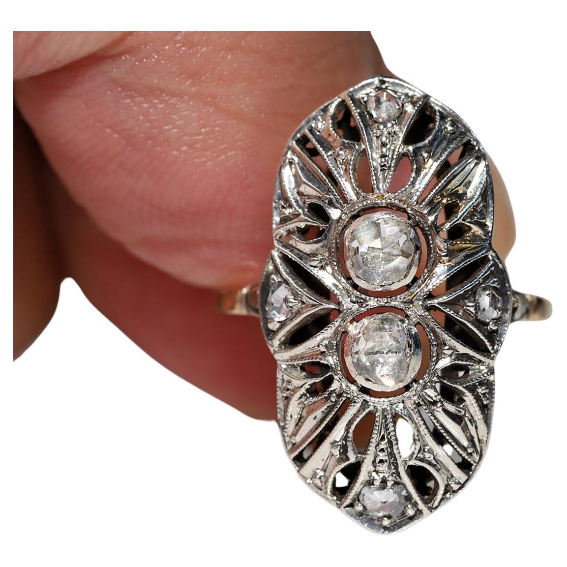 Antique Original Art Deco Circa 1920s 18k Gold Natural Rose Cut Diamond Ring For Sale