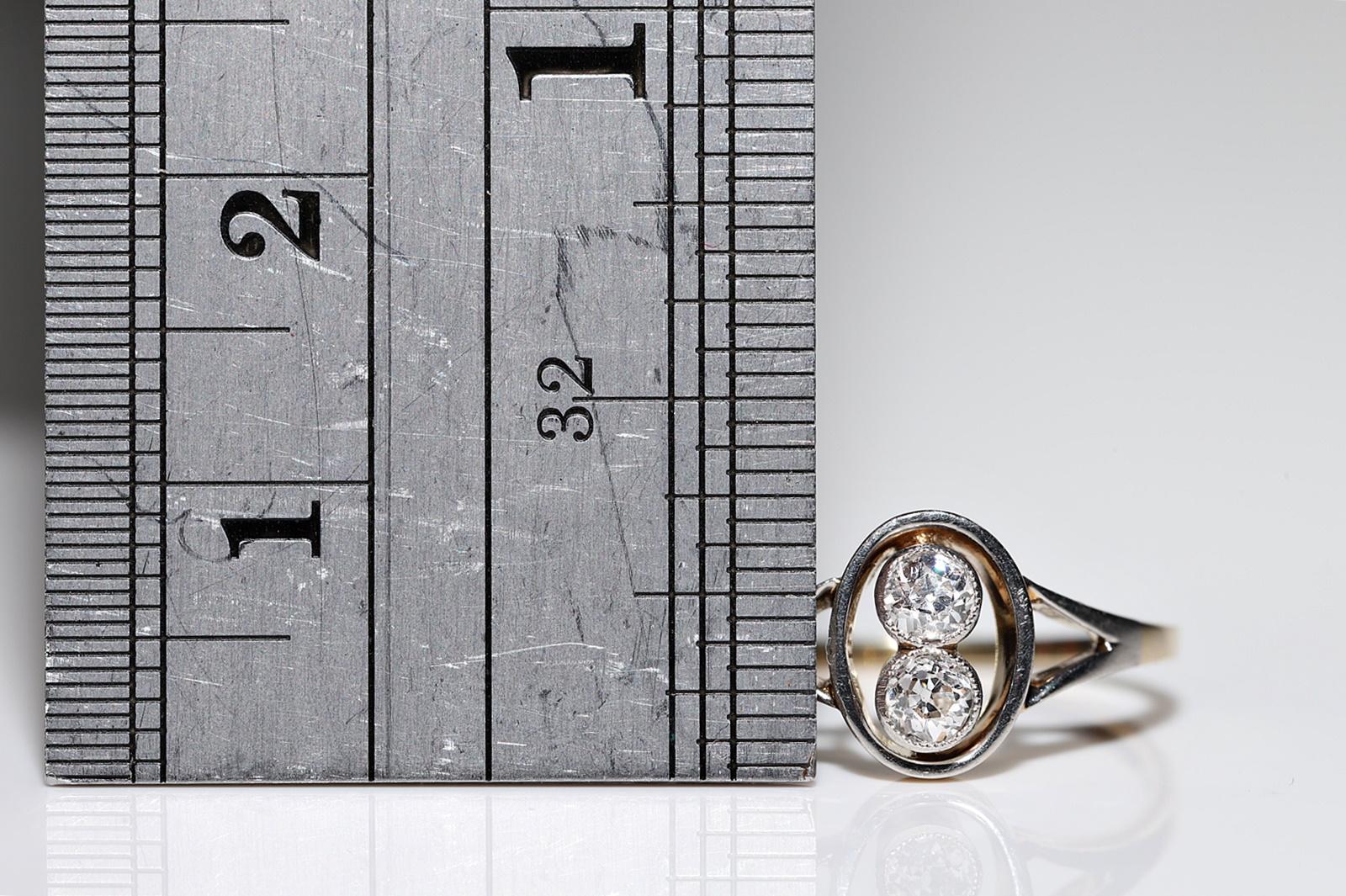 Antique Original ArtDeco Circa 1920s 14k Gold Natural Diamond Decorated Ring For Sale 5