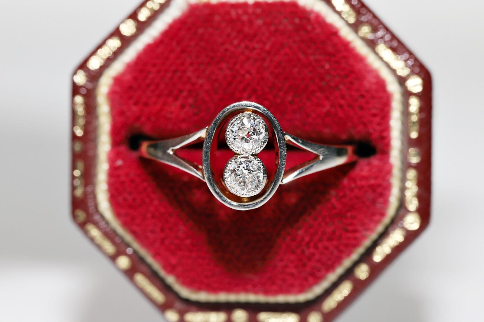 Antiker Original Art Deco Circa 1920er Jahre 14k Gold Natürlicher Diamant Dekorierter Ring im Zustand „Gut“ im Angebot in Fatih/İstanbul, 34
