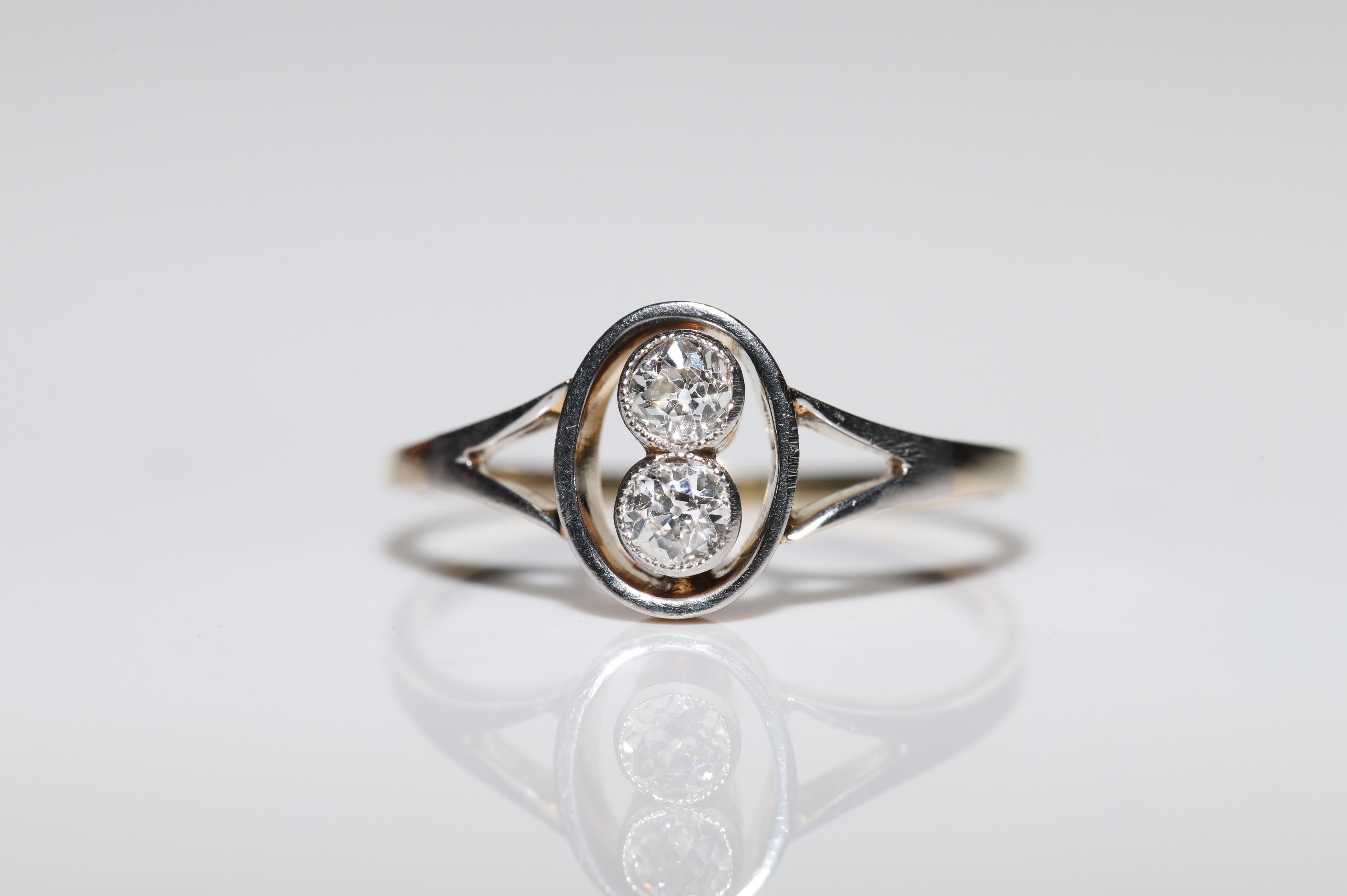 Antiker Original Art Deco Circa 1920er Jahre 14k Gold Natürlicher Diamant Dekorierter Ring Damen im Angebot
