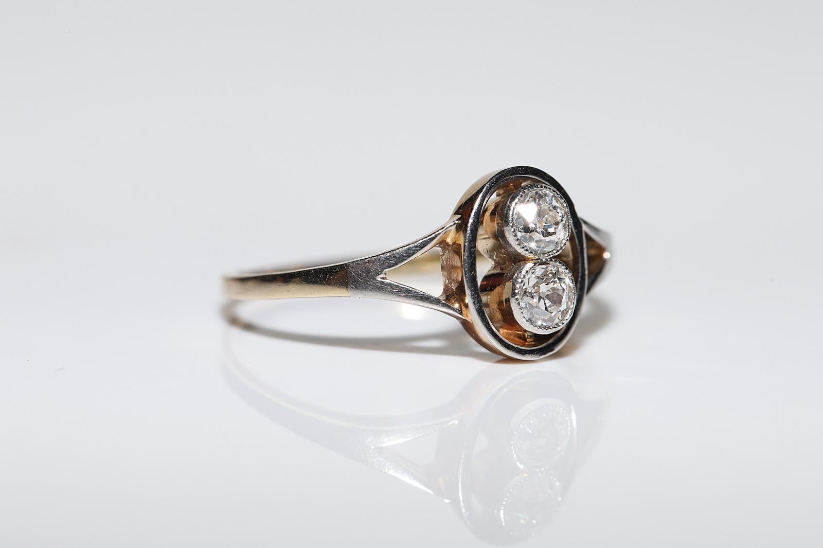 Antique Original ArtDeco Circa 1920s 14k Gold Natural Diamond Decorated Ring For Sale 1