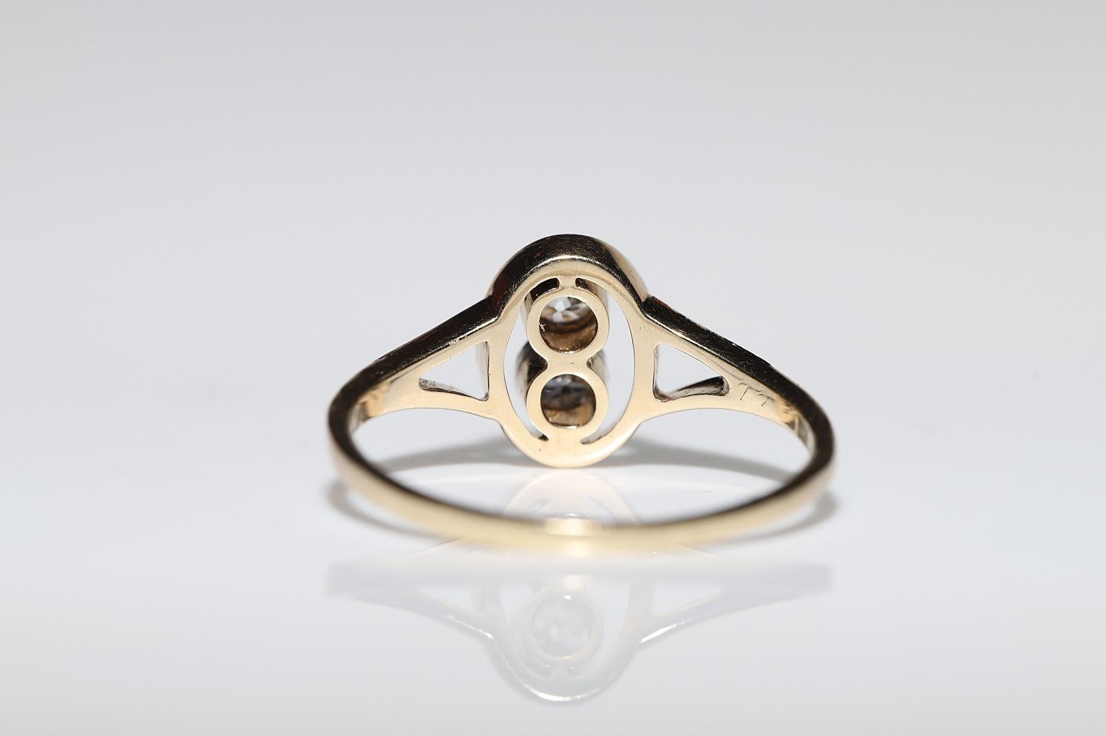 Antique Original ArtDeco Circa 1920s 14k Gold Natural Diamond Decorated Ring For Sale 3