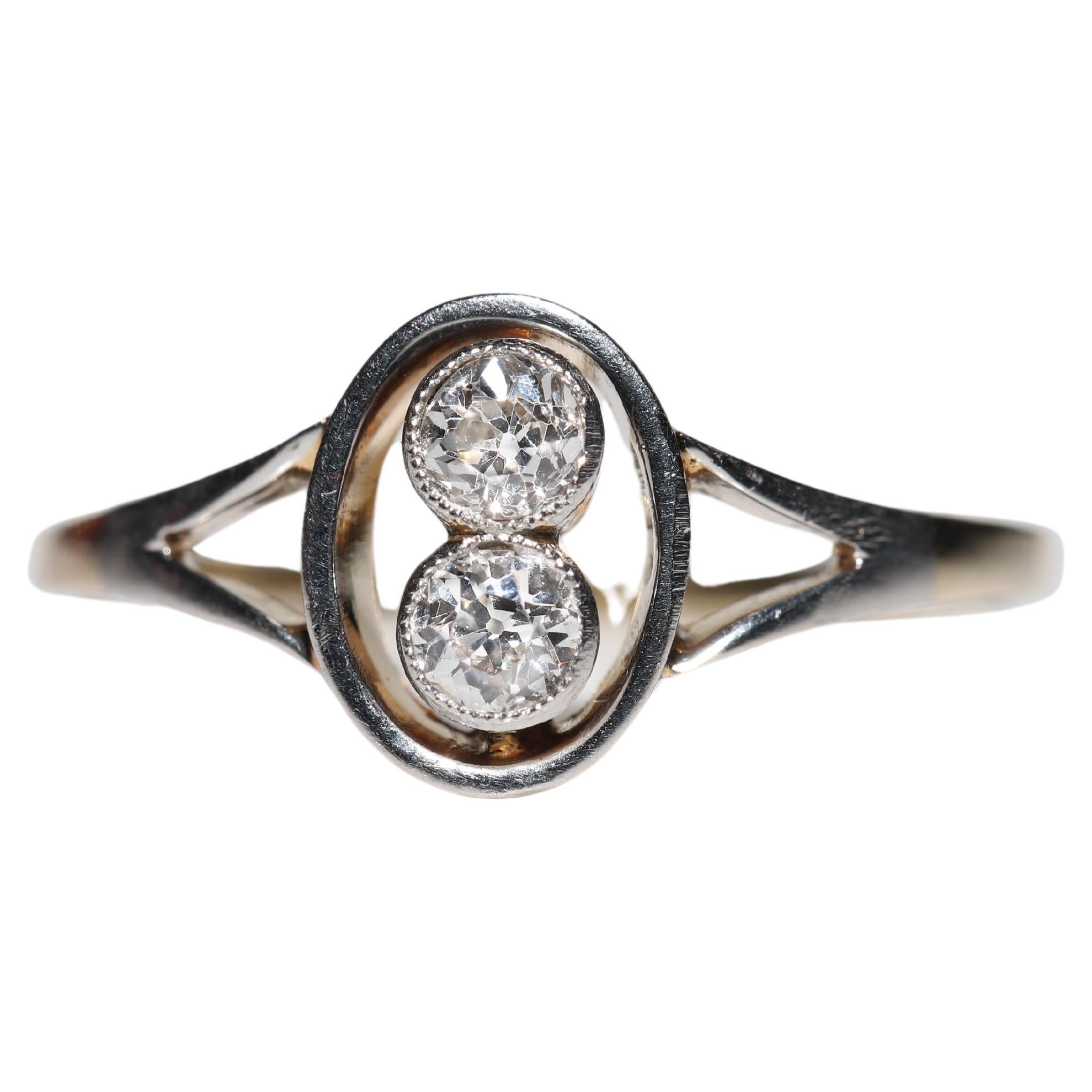 Antique Original ArtDeco Circa 1920s 14k Gold Natural Diamond Decorated Ring For Sale