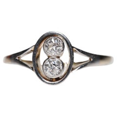 Antiker Original Art Deco Circa 1920er Jahre 14k Gold Natürlicher Diamant Dekorierter Ring