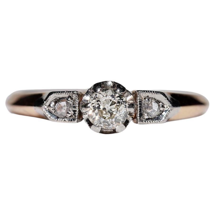 Antiker Original Art Deco Circa 1920er Jahre 18k Gold Natürlicher Diamant Dekorierter Ring
