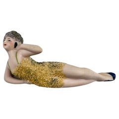 Antique Original "Bathing Beauty" Flapper Figurine in Pebble Swimsuit