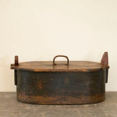 Antique Original Black Painted Bent Wood Box from Sweden