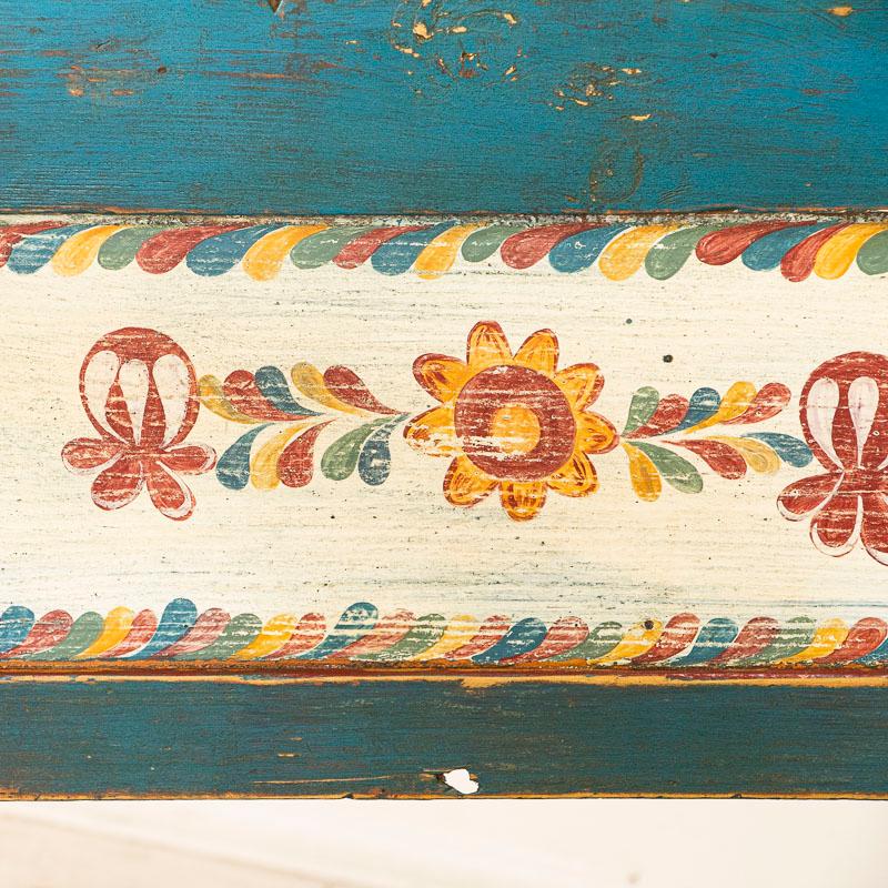 Antique Original Blue Folk Art Painted Bench with Storage from Hungary 1