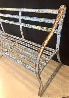 Antique Original Blue Paint Park Bench