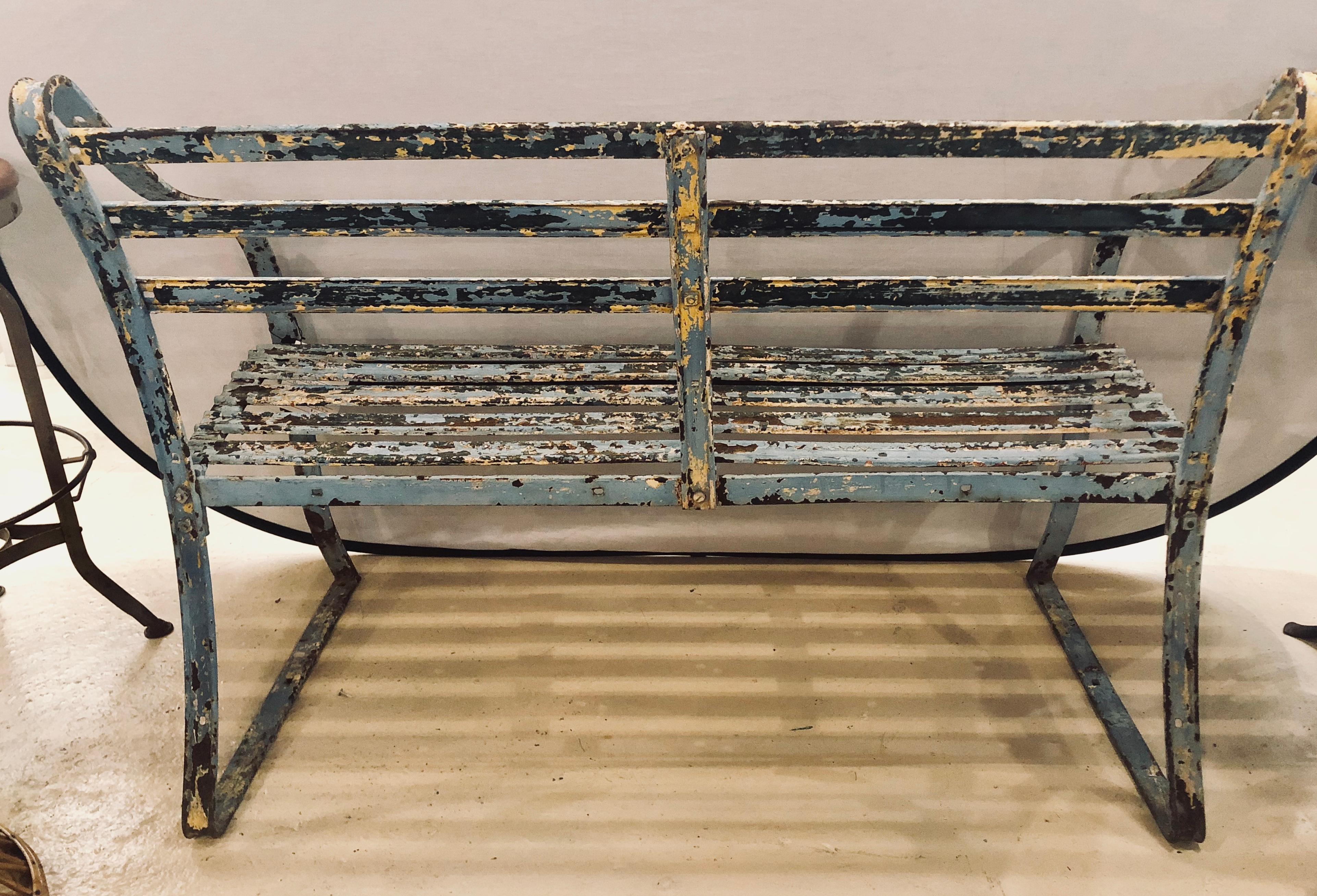 Antique Original Blue Paint Park Bench 1