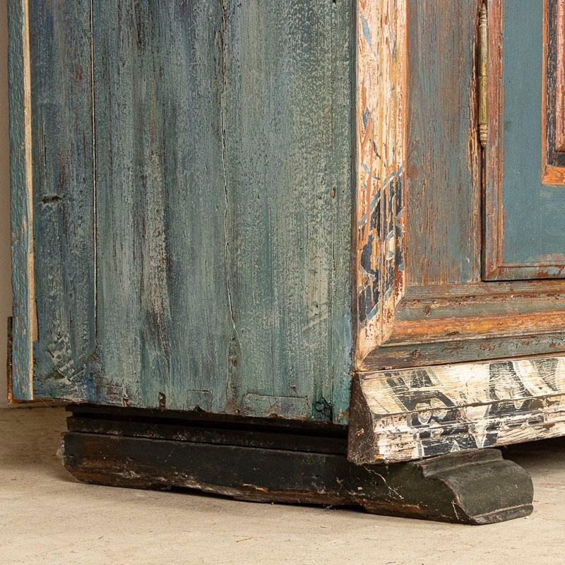 Antique Original Blue Painted Armoire Cabinet Dated 1803 7