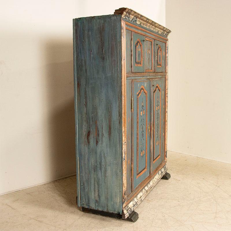Antique Original Blue Painted Armoire Cabinet Dated 1803 1