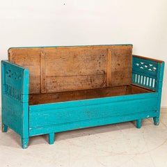 Antique Original Blue Painted Bench from Sweden