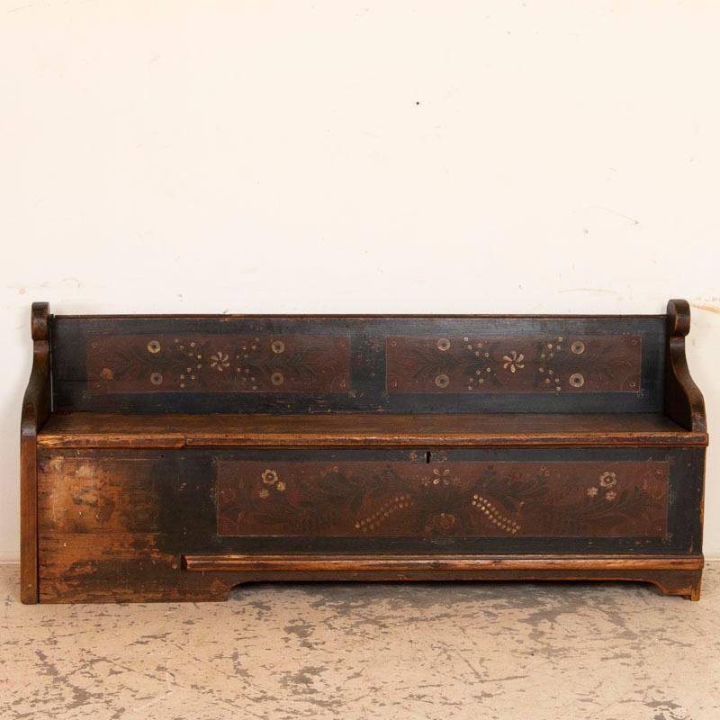 Hungarian Antique Original Blue Painted Bench with Storage
