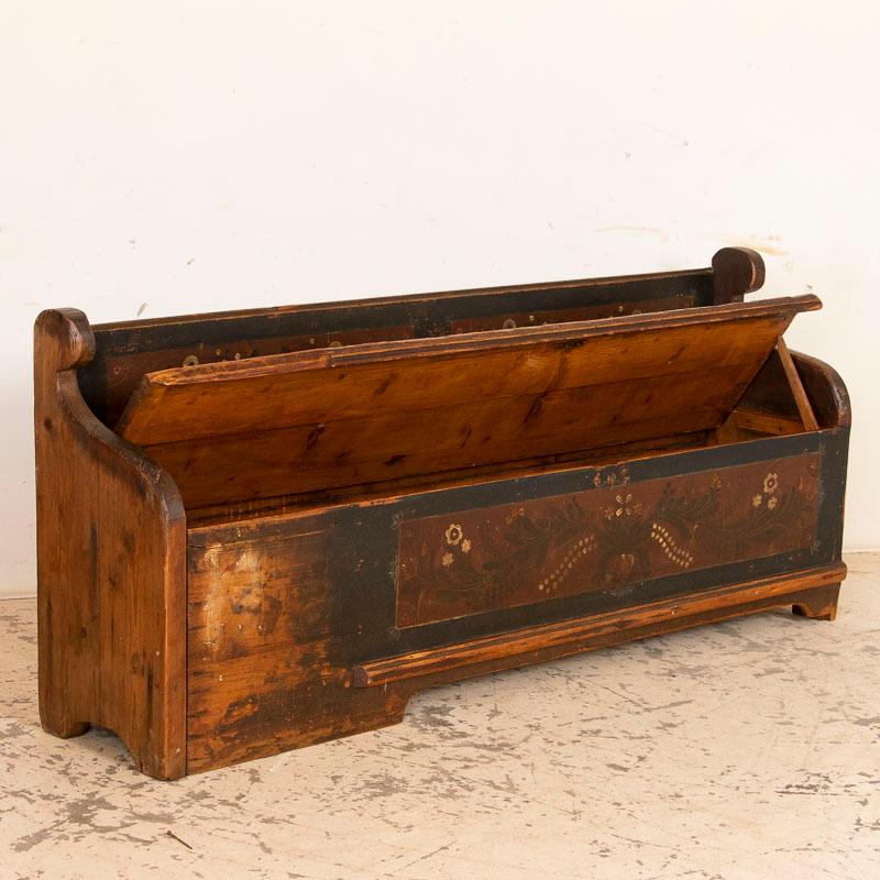 19th Century Antique Original Blue Painted Bench with Storage