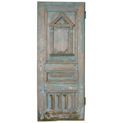 Antique Original Blue Painted Door with Architectural Panel Accents
