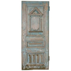 Antique Original Blue Painted Door with Architectural Panel Accents