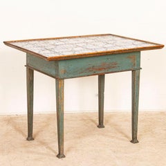 Antique Original Blue Painted Louis XVI Tile Top Side Table from Sweden
