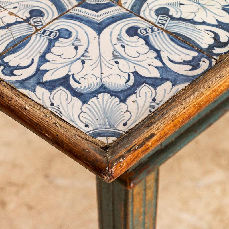 18th Century Antique Original Blue Painted Louis XVI Tile Top Side Table from Sweden