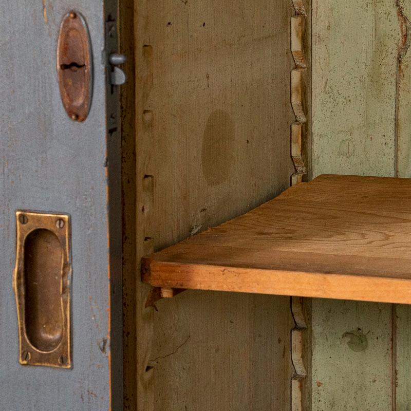 Antique Original Blue Painted Narrow Storage Cabinet with Extra Interior Shelvin 3