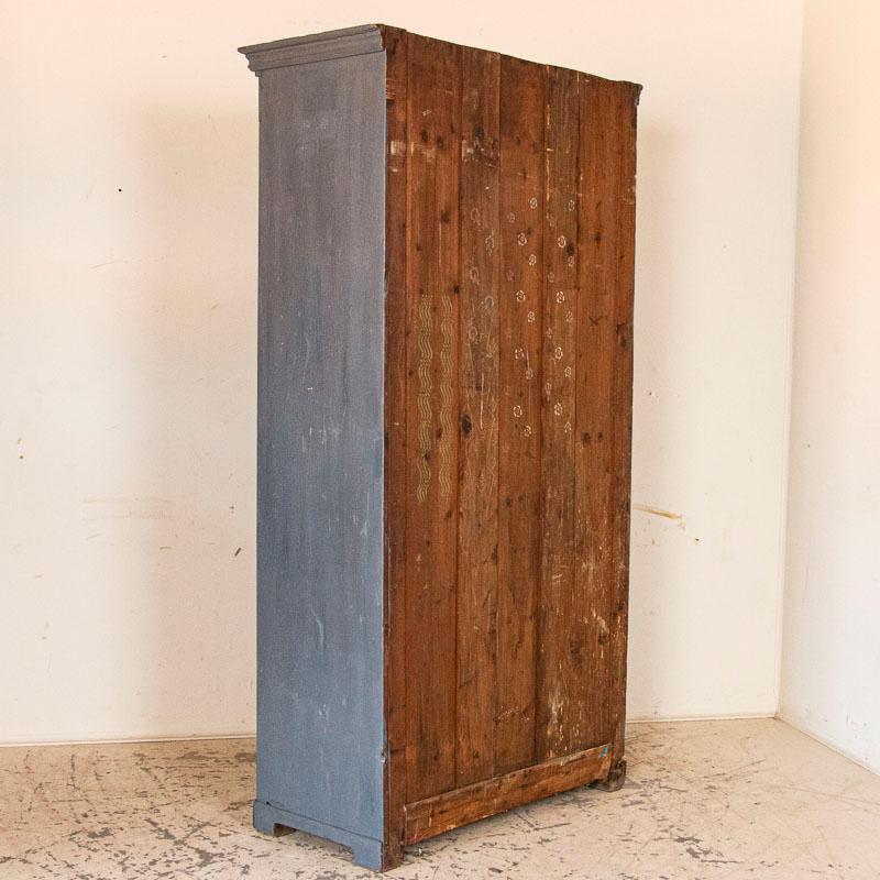 Hungarian Antique Original Blue Painted Narrow Storage Cabinet with Extra Interior Shelvin
