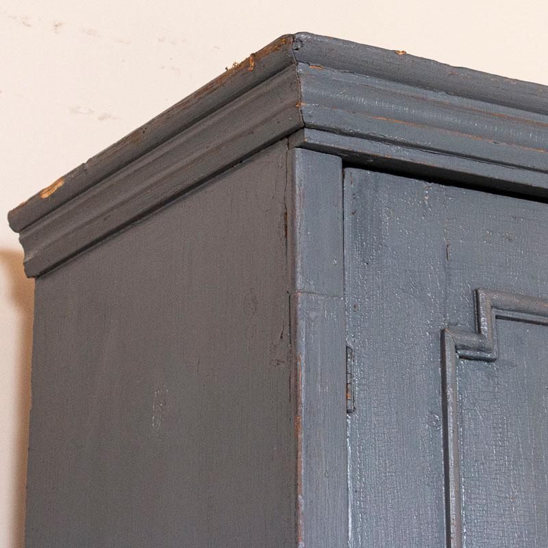 19th Century Antique Original Blue Painted Narrow Storage Cabinet with Extra Interior Shelvin