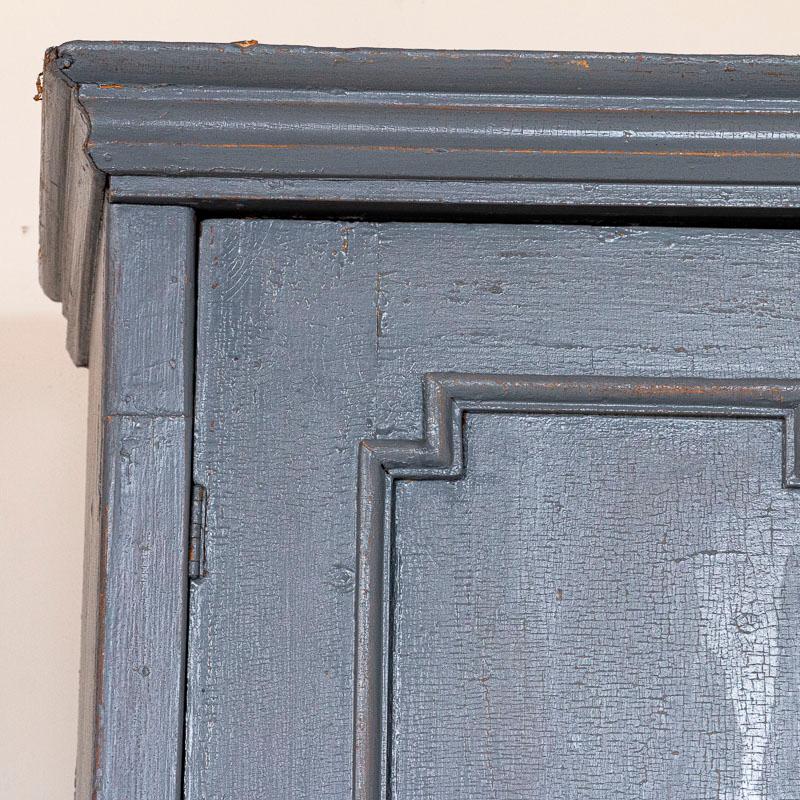 Wood Antique Original Blue Painted Narrow Storage Cabinet with Extra Interior Shelvin