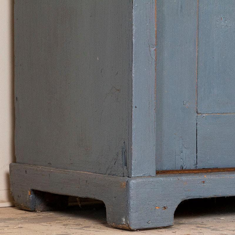 Antique Original Blue Painted Narrow Storage Cabinet with Extra Interior Shelvin 1