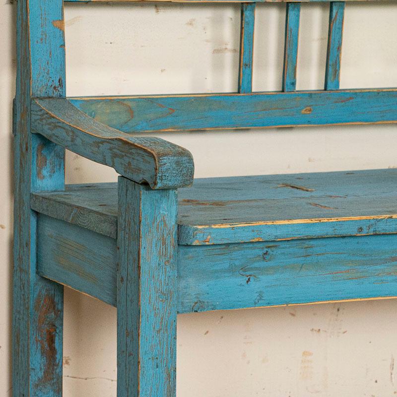 Hungarian Antique Original Blue Painted Pine Bench