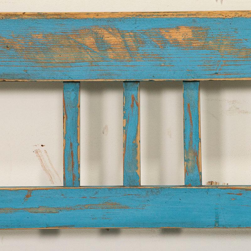 Antique Original Blue Painted Pine Bench In Good Condition In Round Top, TX