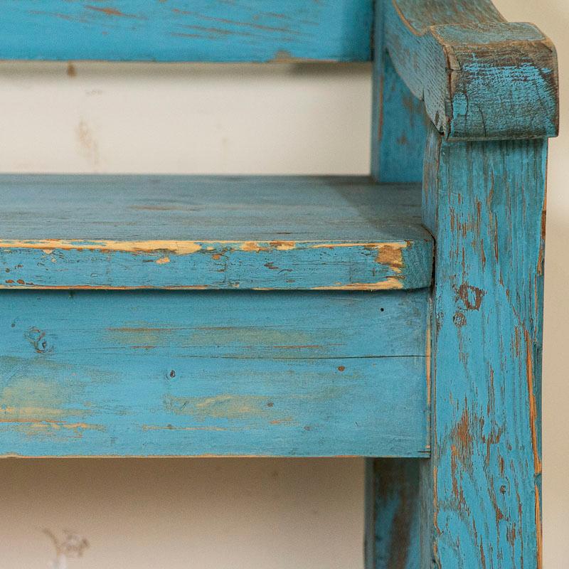 19th Century Antique Original Blue Painted Pine Bench