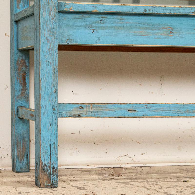 Wood Antique Original Blue Painted Pine Bench