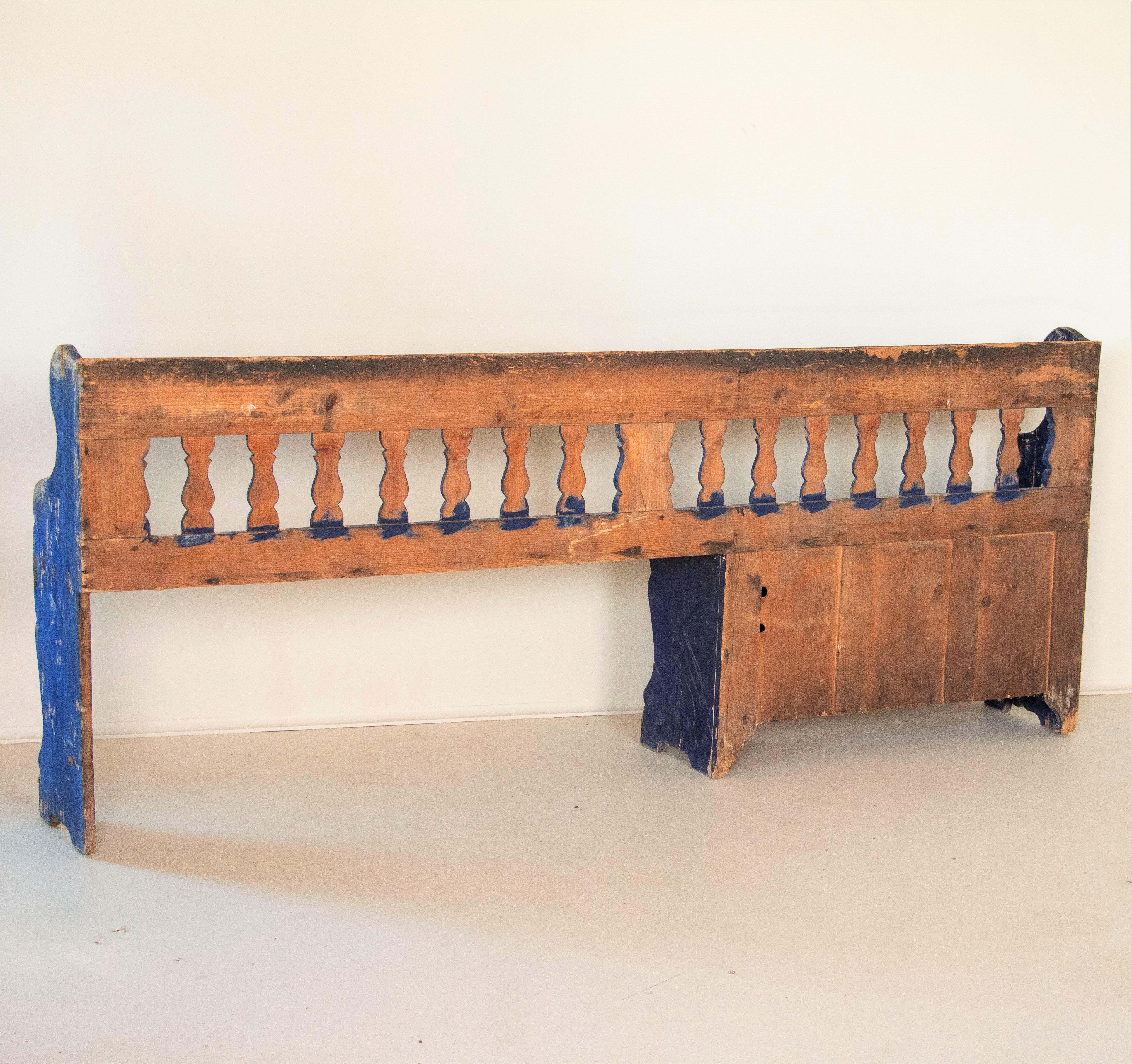 Wood Antique Original Blue Painted Pine Bench